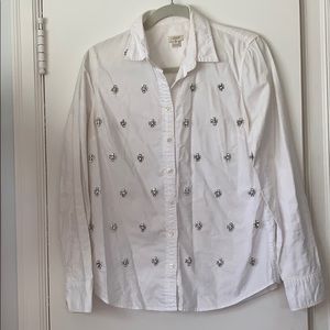J.Crew White Embellished Oxford Shirt